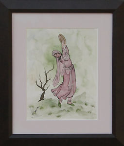 255x300 Original Unique Miniature Persian Painting Framed Mixed Media