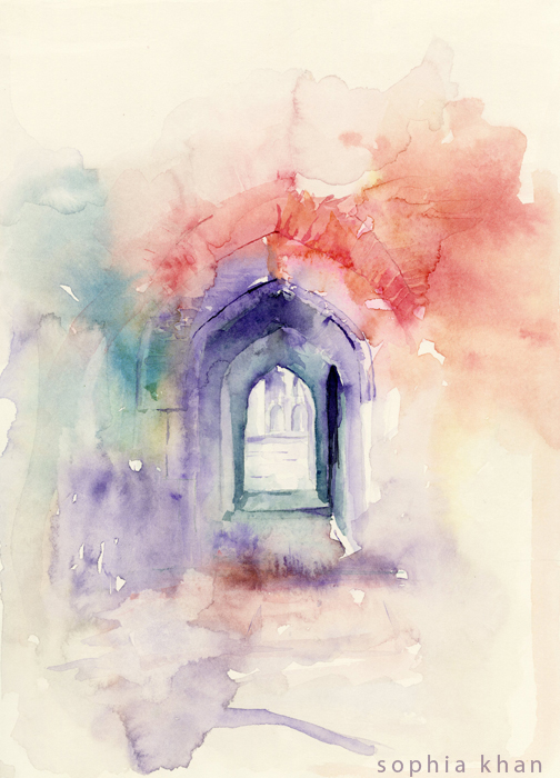 504x700 Persian Bridge Unfettered Thirst Watercolor Copyright Sophia Khan