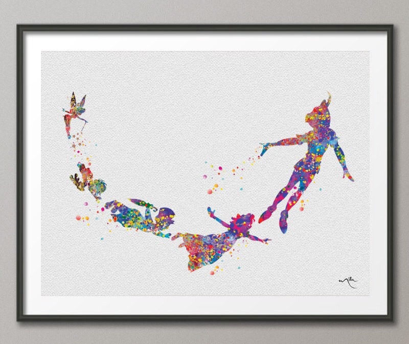 800x674 Peter Pan Watercolor Painting Print Wedding Gift Nursery Wall