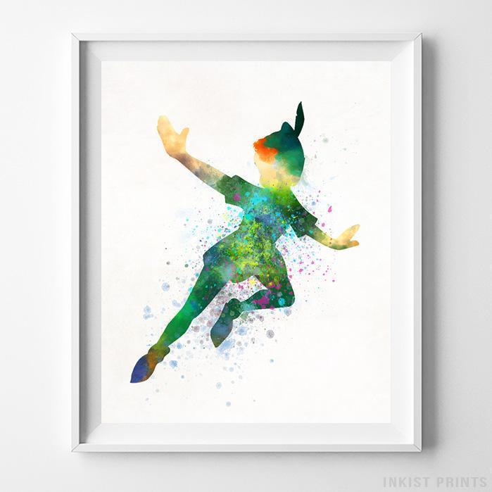 699x699 Peter Pan Wall Art Disney Watercolor Poster Nursery Decor Print
