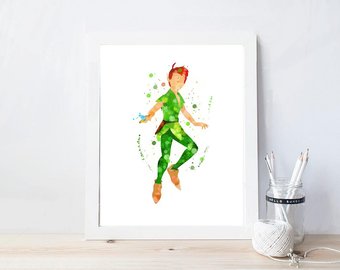 340x270 Peter Pan Watercolor Disney Painting Art Print