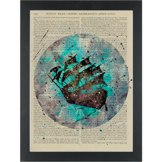 570x570 Peter Pan Watercolor Ship In London Sky Dictionary Art Print