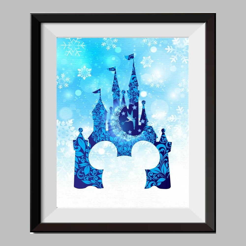 1000x1000 Tinkerbell Peter Pan Princess Cinderella Castle Watercolor Print