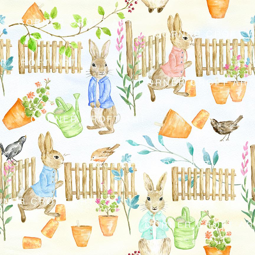 864x864 Watercolor Digital Paper Cumbria Rabbit Inspired By Beatrix Potter