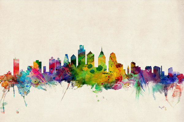 600x400 Philadelphia Skyline Art Print By Michael Tompsett