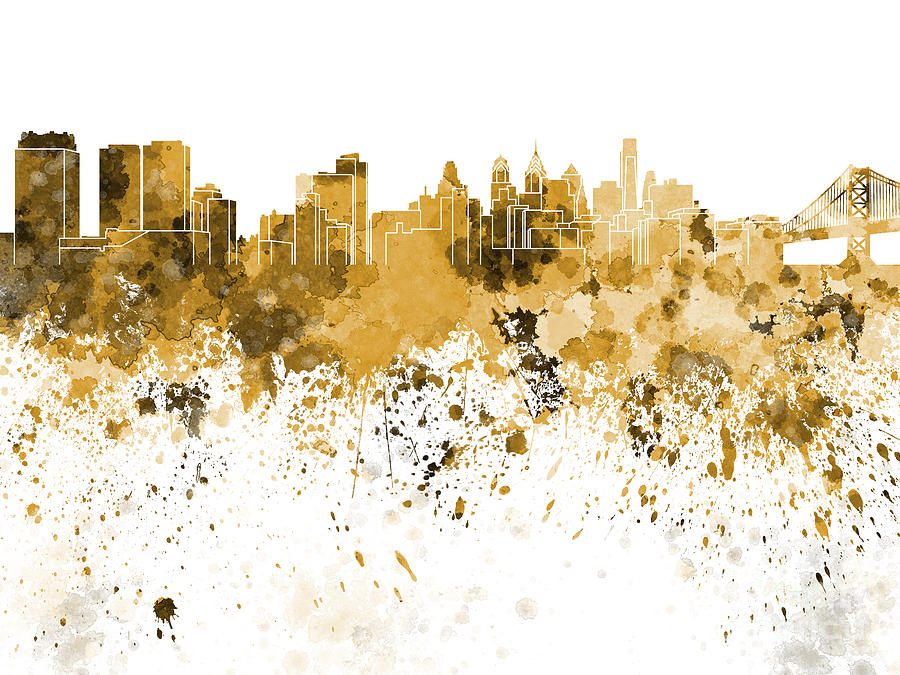 900x675 Philadelphia Skyline In Orange Watercolor On White Background