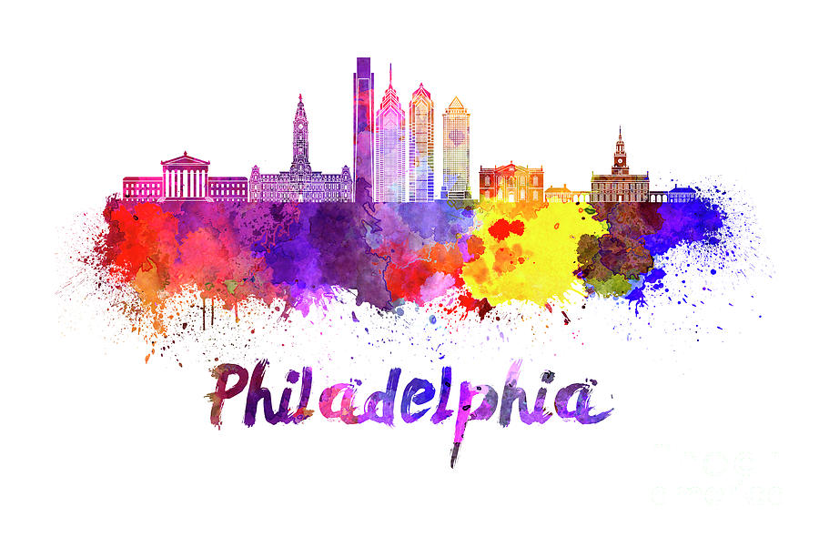 900x590 Philadelphia Skyline In Watercolor Painting By Pablo Romero