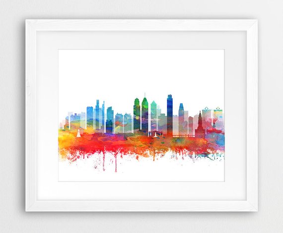 570x471 Philadelphia Skyline Print Philadelphia Watercolor Painting Etsy
