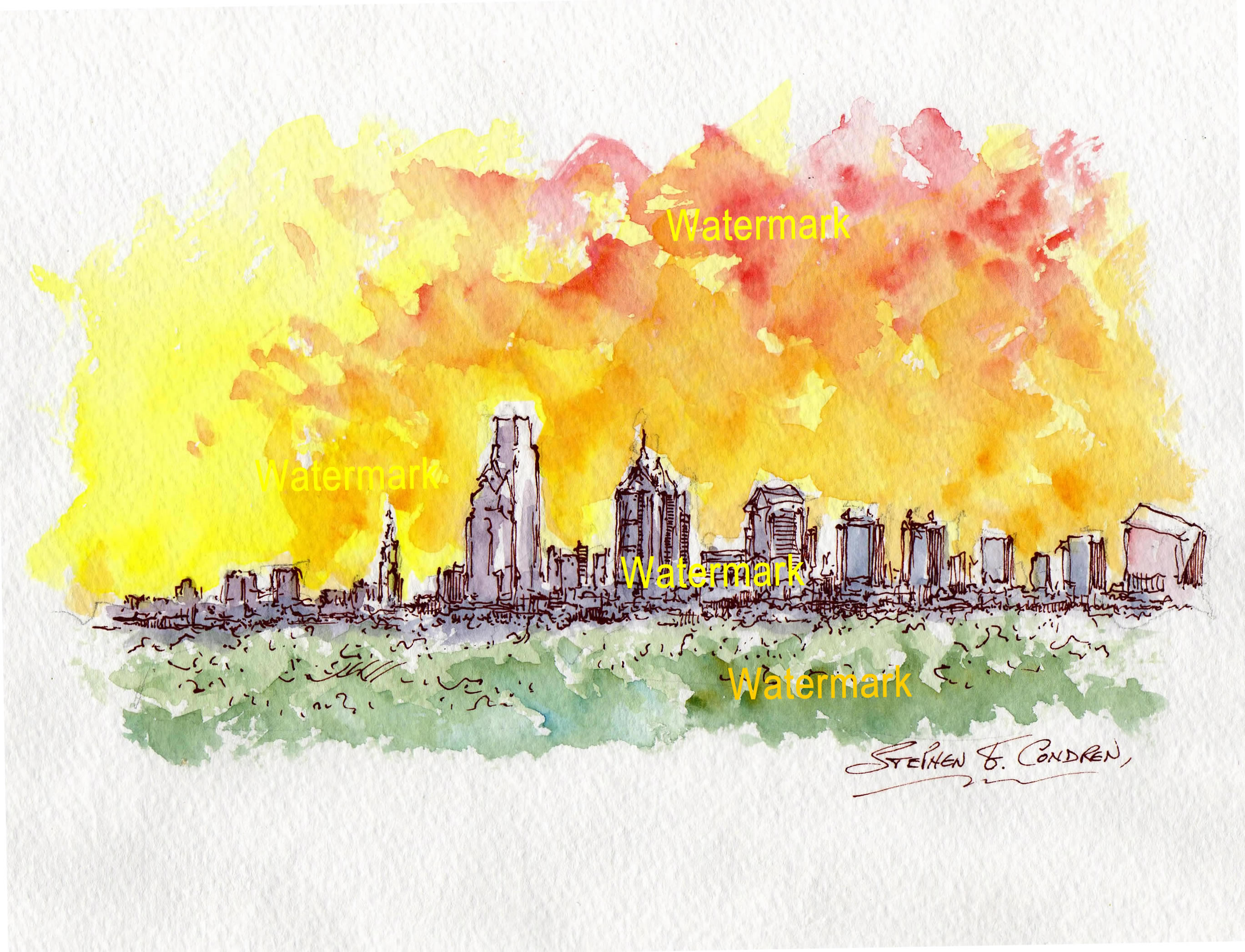 2738x2094 Philadelphia Sunset Watercolors And Prints Condren Galleries Ltd.