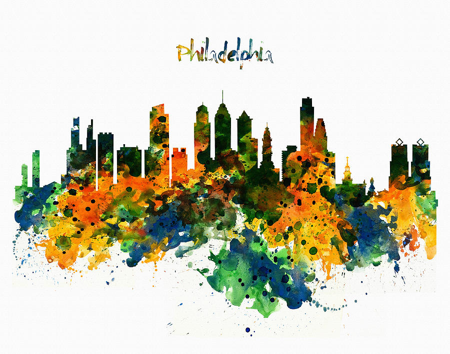 900x707 Philadelphia Watercolor Skyline Mixed Media By Marian Voicu