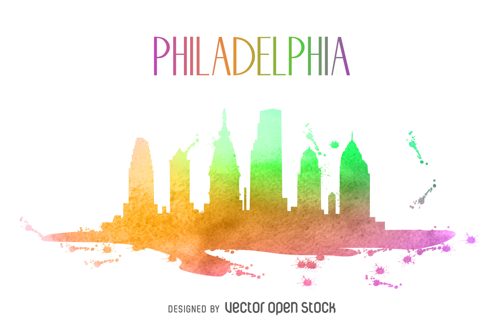 1650x1052 Philadelphia Watercolor Skyline Silhouette