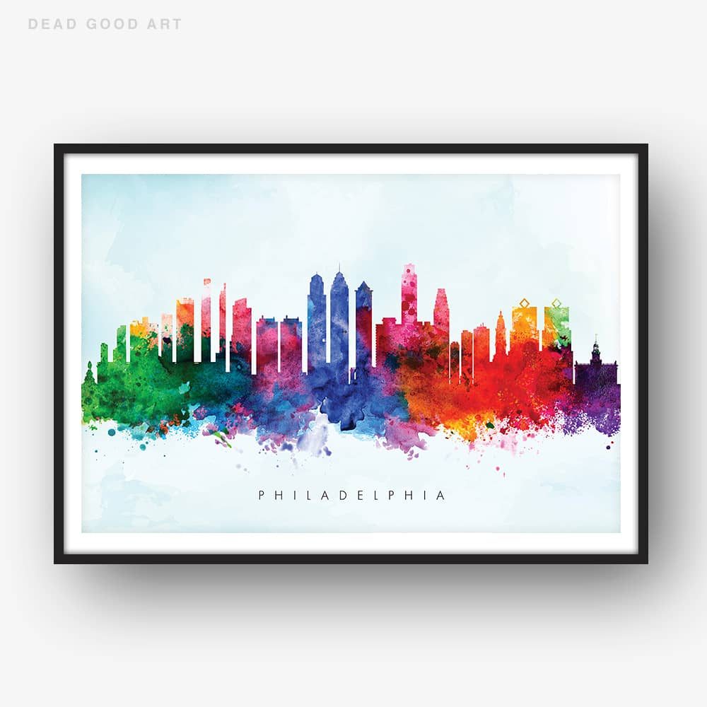 1000x1000 Philadelphia Skyline, Blue Wash Watercolor Print Dead Good Art