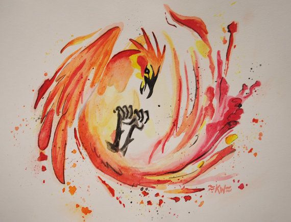 570x436 Phoenix Original Watercolor Painting Tattoo Envy