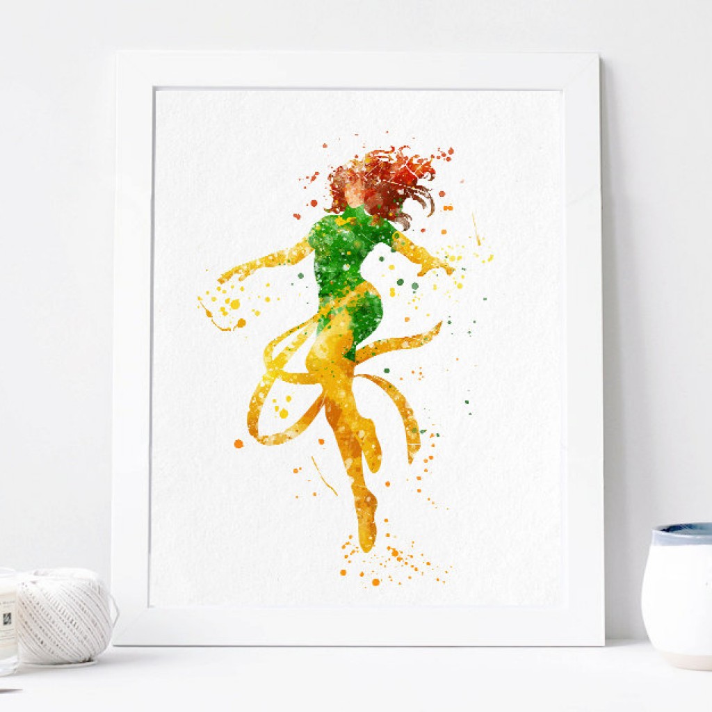 1024x1024 Phoenix Print, Jean Grey Watercolor, Art Print, Superhero Wall