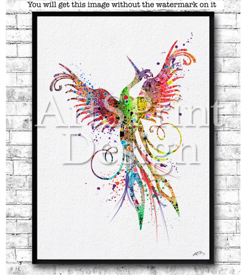 800x888 Watercolor Phoenix Bird Art
