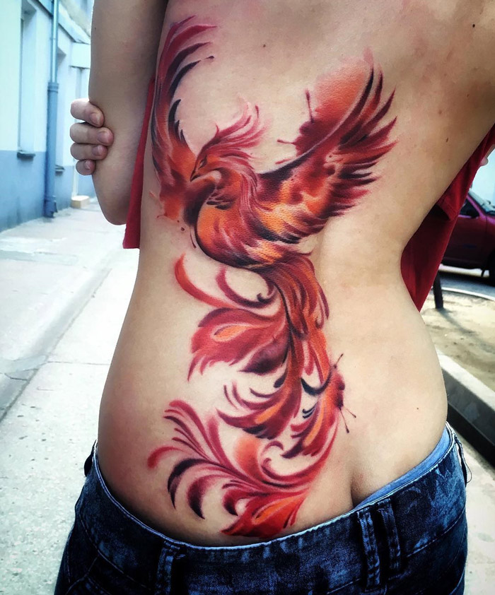 700x842 Watercolor Phoenix On Girls Back Best Tattoo Design Ideas