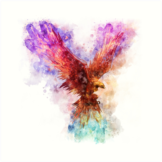 550x550 Watercolor Rainbow Phoenix Art Prints By Insomniacart Redbubble