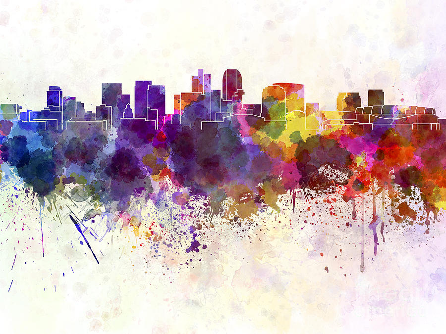 900x675 Phoenix Skyline In Watercolor Background Painting By Pablo Romero