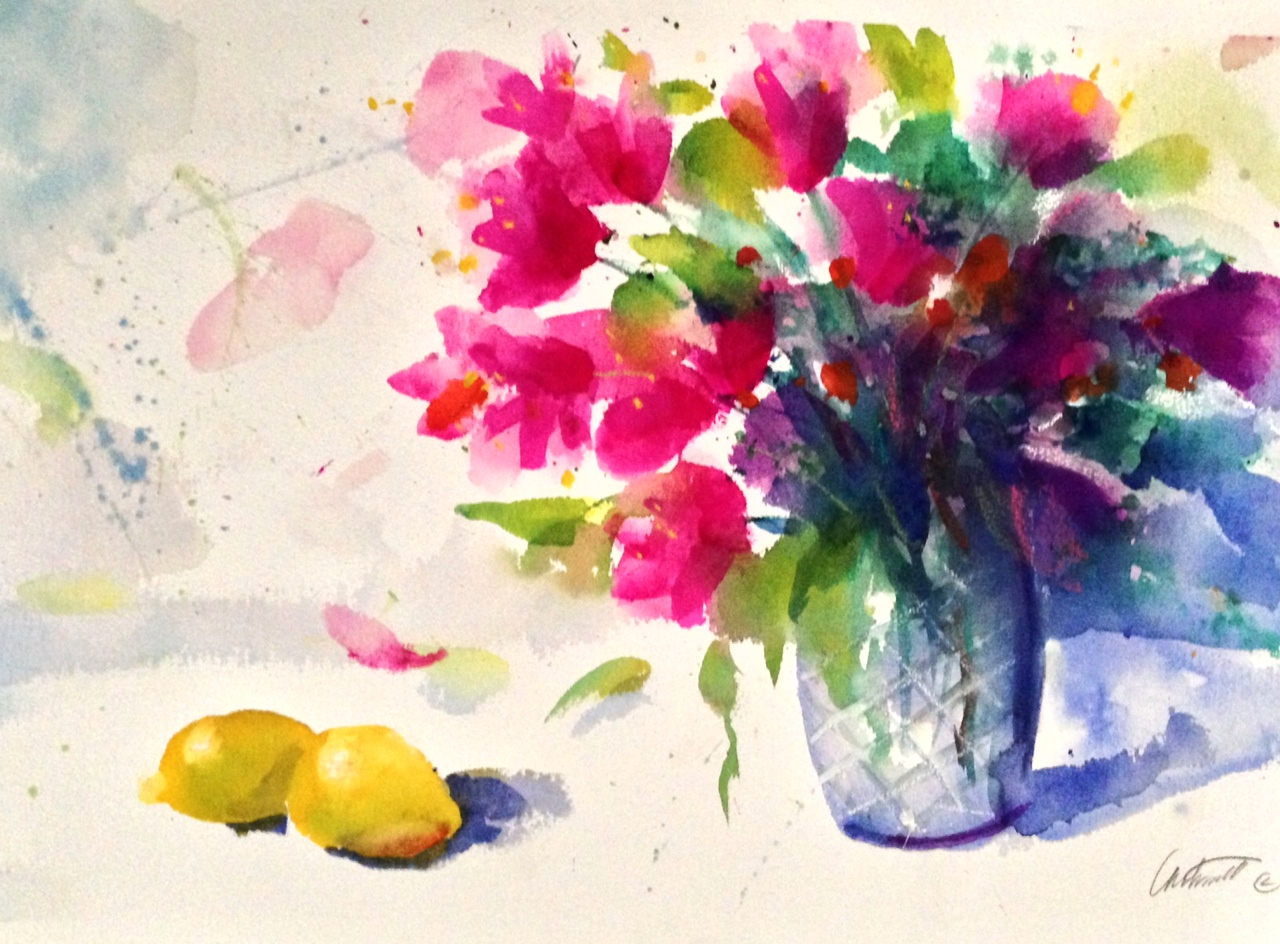 1280x944 Watercolor Painting Still Life Watercolor Lemon Flowers