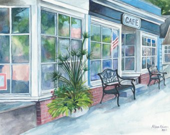 340x270 Historic Storefront Painting Photorealistic Pink Watercolor Etsy