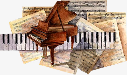 500x297 Hand Painted Watercolor Piano Music, Watercolor Clipart, Piano