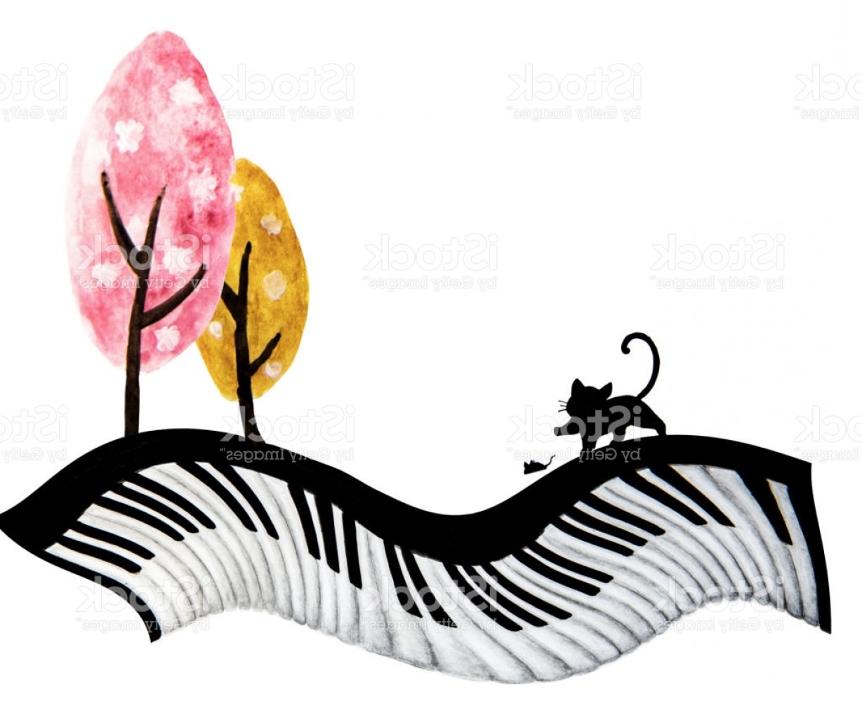 1228x1036 Abstract Watercolor Art Hand Painting Of Black Cat Mouse And Cute