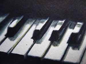 300x225 Watercolor Painting Black Amp White Piano Keys Music Song Aceo Art
