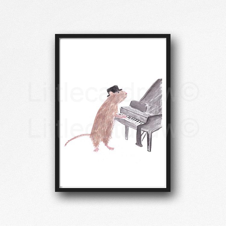 750x750 Buy Rat Playing Piano Watercolor Painting Rat Pack Print Music