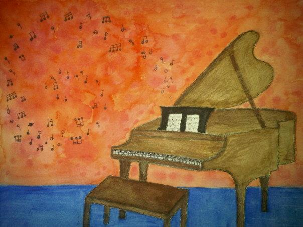 604x453 Creative Insomnia Piano Watercolor Painting