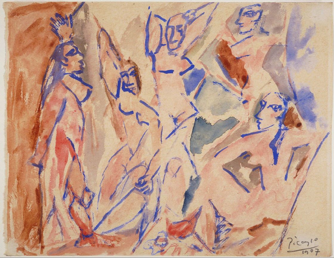 1120x866 Pablo Picasso Study For Demoiselles Watercolor Aquarelle In