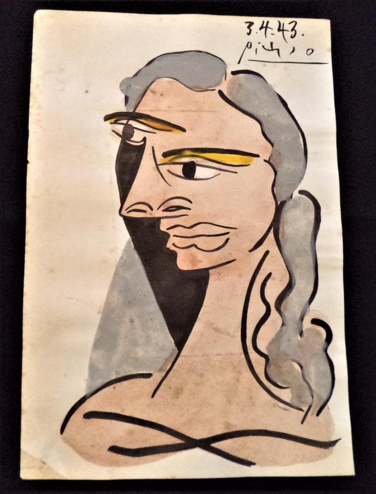 750x985 Signed Picasso 1943 Watercolor Painting