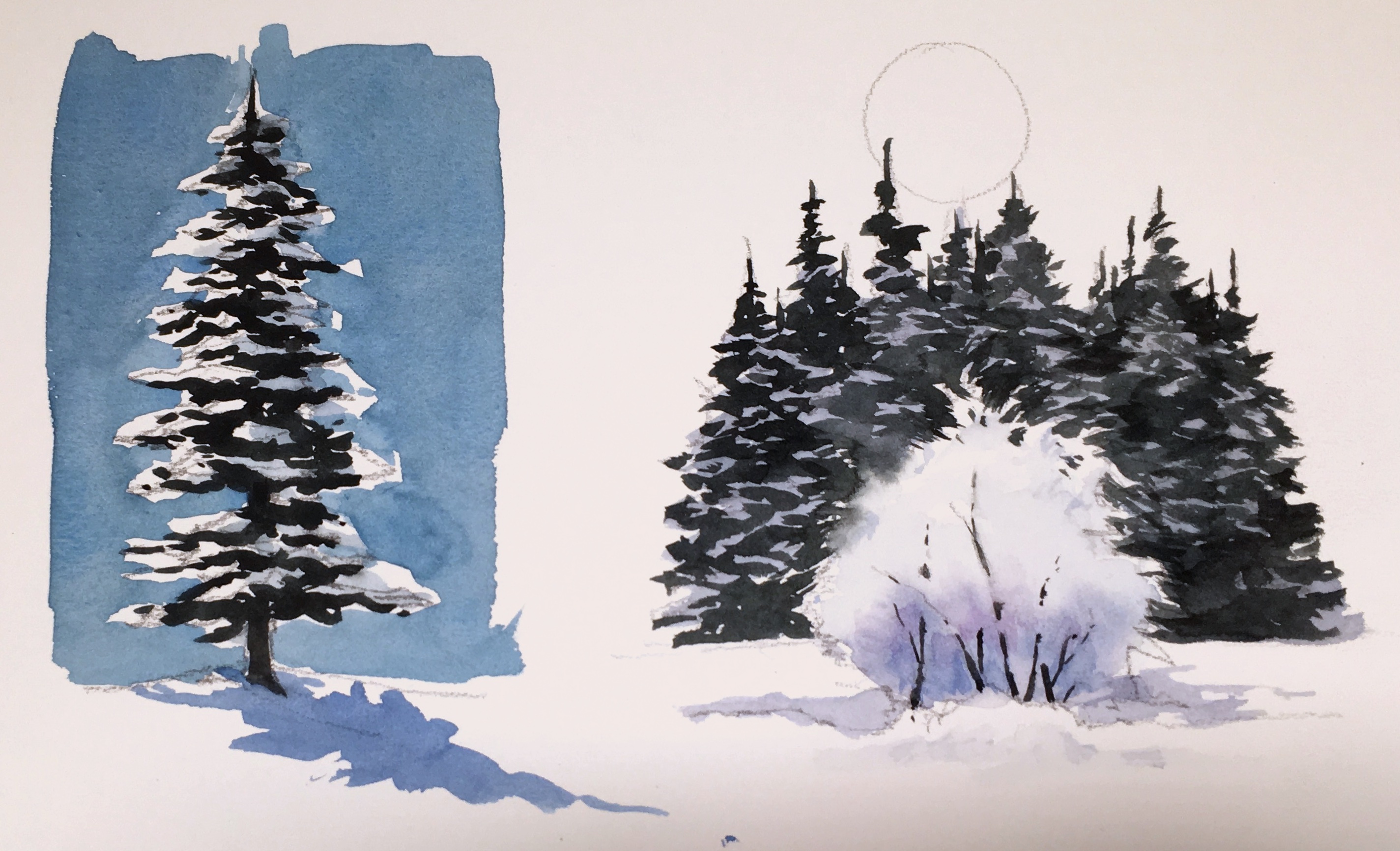 2849x1733 How To Watercolor Paint Realistic Snowy Trees Amp Busheswatercolor