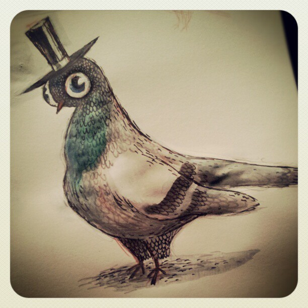 612x612 Pigeon Water Colors And Pencils.