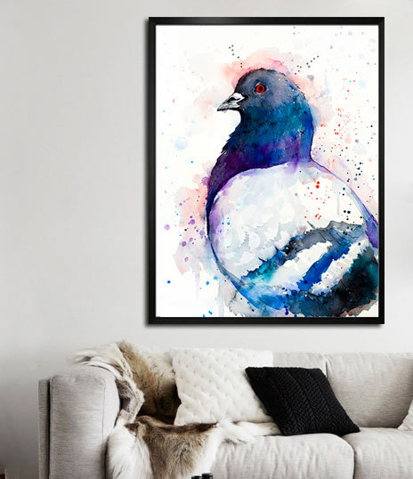464x538 Pigeon Watercolor Painting Print,