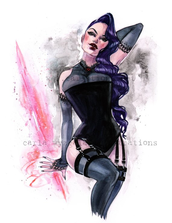 570x738 Psylocke Lingerie Pin Up Watercolor Inspired By Xmen Marvel Etsy