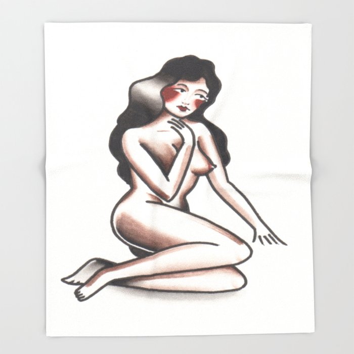 700x700 Traditional Tattoo Flash Pin Up Watercolor Throw Blanket By