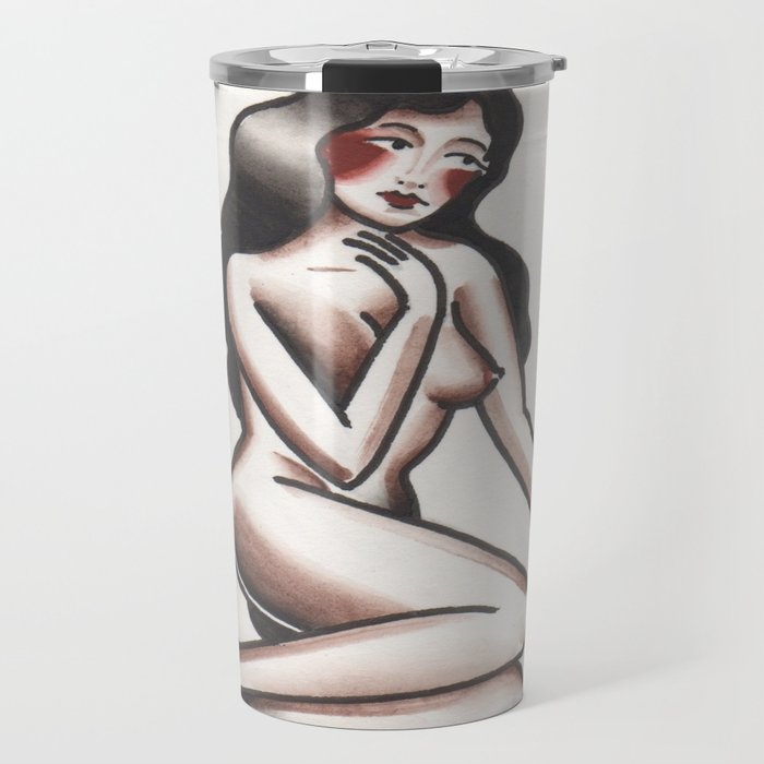 700x700 Traditional Tattoo Flash Pin Up Watercolor Travel Mug By