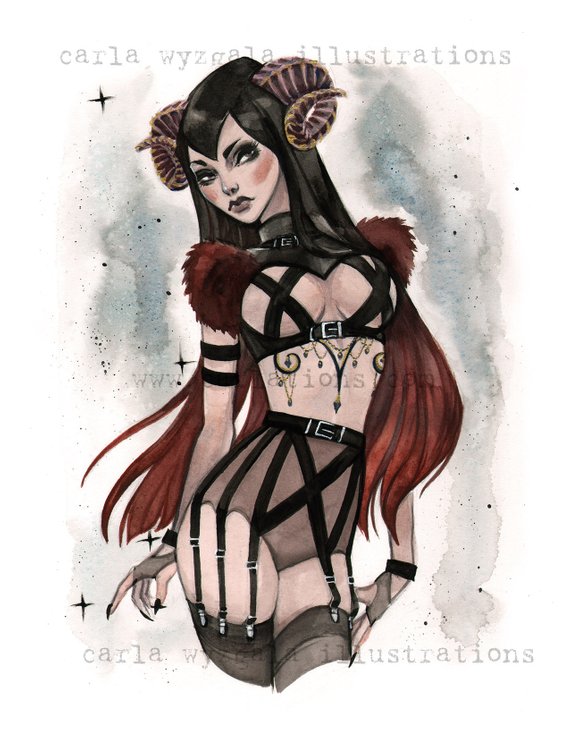 570x738 Zodiac Aries Burlesque Astrology Horoscope Pin Up Watercolor Etsy
