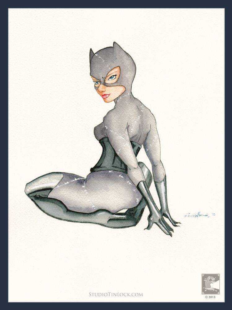 749x1000 Catwoman Pin Up Watercolor