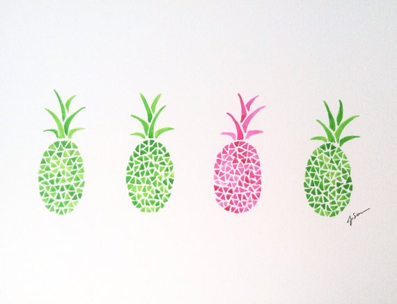 570x436 Pineapple Art Painting Original Pineapple Watercolor Etsy