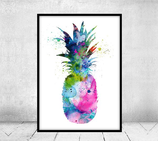 600x537 Pineapple Watercolor Art Print, Fruit Watercolor Art Painting