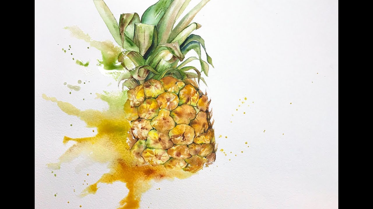 1280x720 Pineapple In Watercolors Painting Demonstration