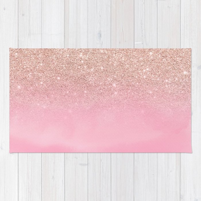 700x700 Modern Rose Gold Glitter Ombre Hand Painted Pink Watercolor Rug By