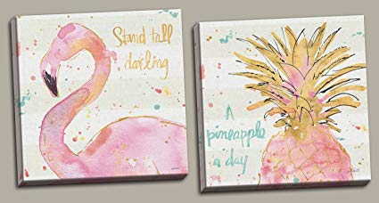 425x228 Tropical Hot Pink And Gold Watercolor Flamingo And
