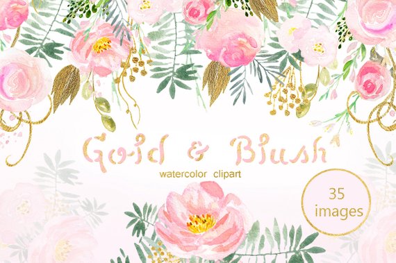 570x379 Blush Pink And Gold Watercolor Clip Art. Pink Watercolour Etsy