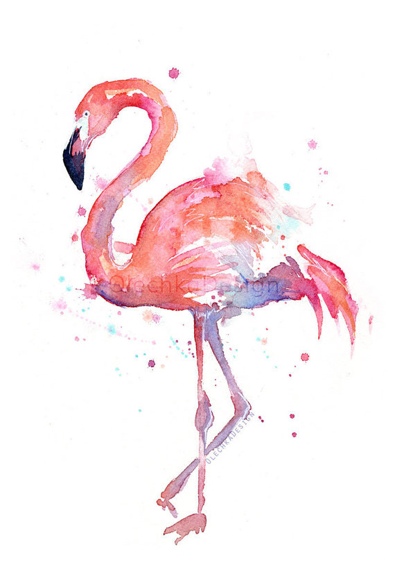 570x830 Flamingo Watercolor Painting Art Print Giclee Bird Animal Wall Art