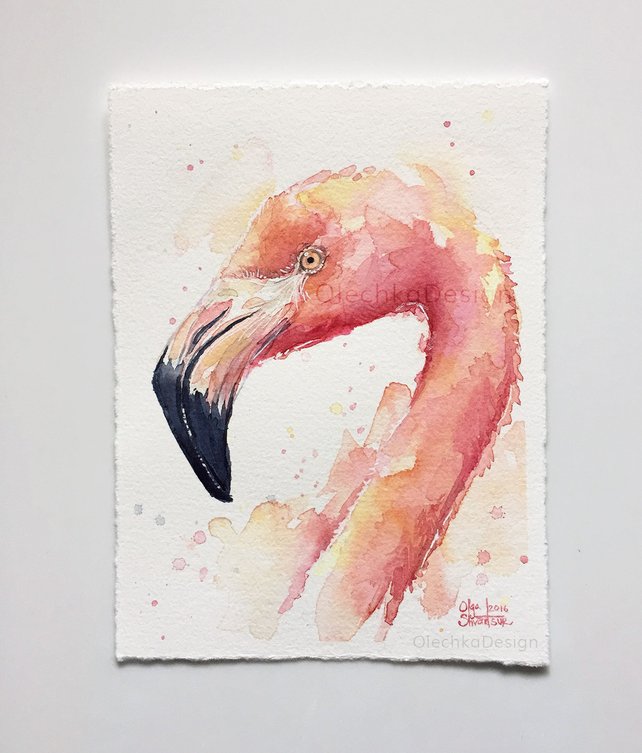 642x753 Pink Flamingo Watercolor Painting Pink Flamingo Watercolor Etsy