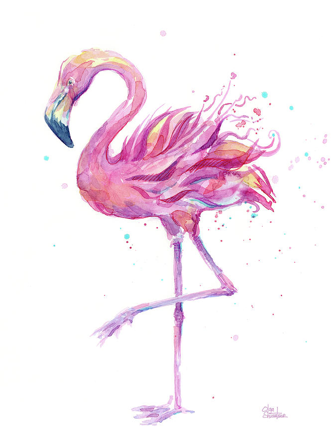 675x900 Pink Flamingo Watercolor Painting By Olga Shvartsur
