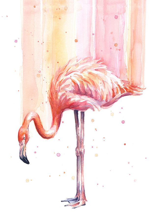 623x900 Pink Flamingo Watercolor Rain Painting By Olga Shvartsur
