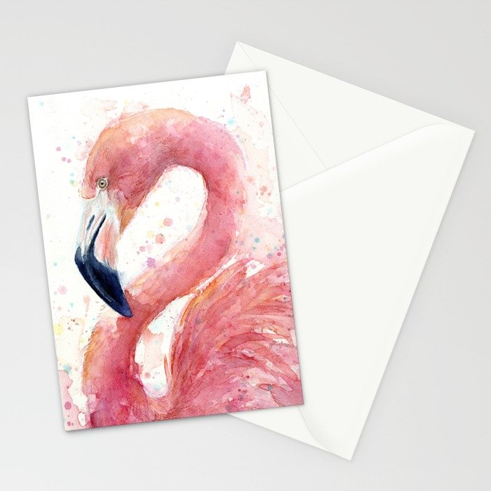 700x700 Pink Flamingo Watercolor Stationery Cards By Olechka Society6